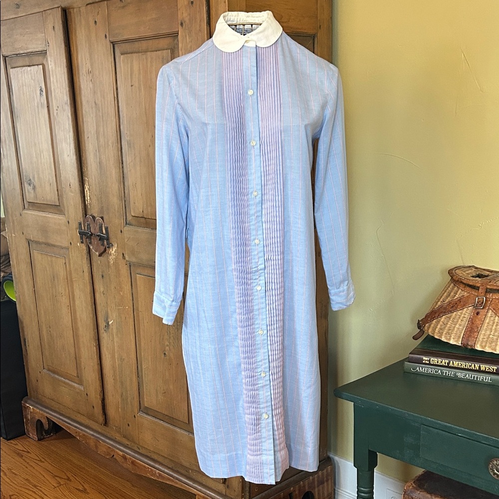 VINTAGE Blue Pinstripe Shirt Dress
